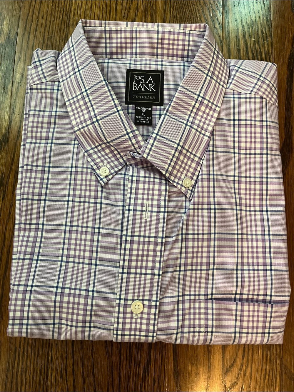 Jos. A. Bank Lavender and Navy Plaid Traveler Dress Shirt